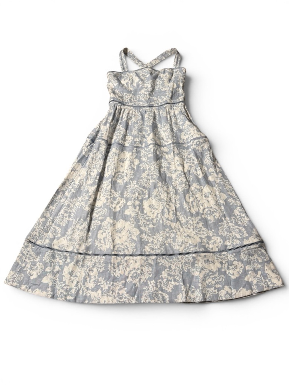 Reformation NWT Everett linen dress in porcelain blue white size 10 - Picture 4 of 11